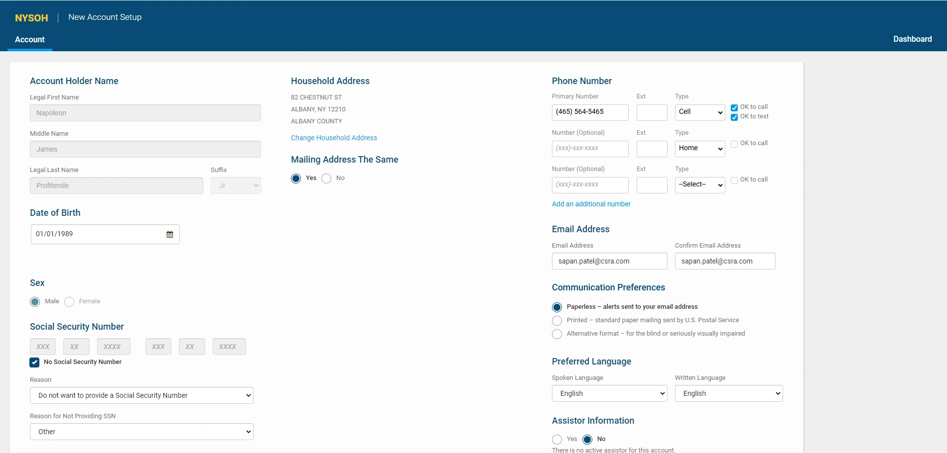 image of the NYSOH admin pages with COVID-specific checks